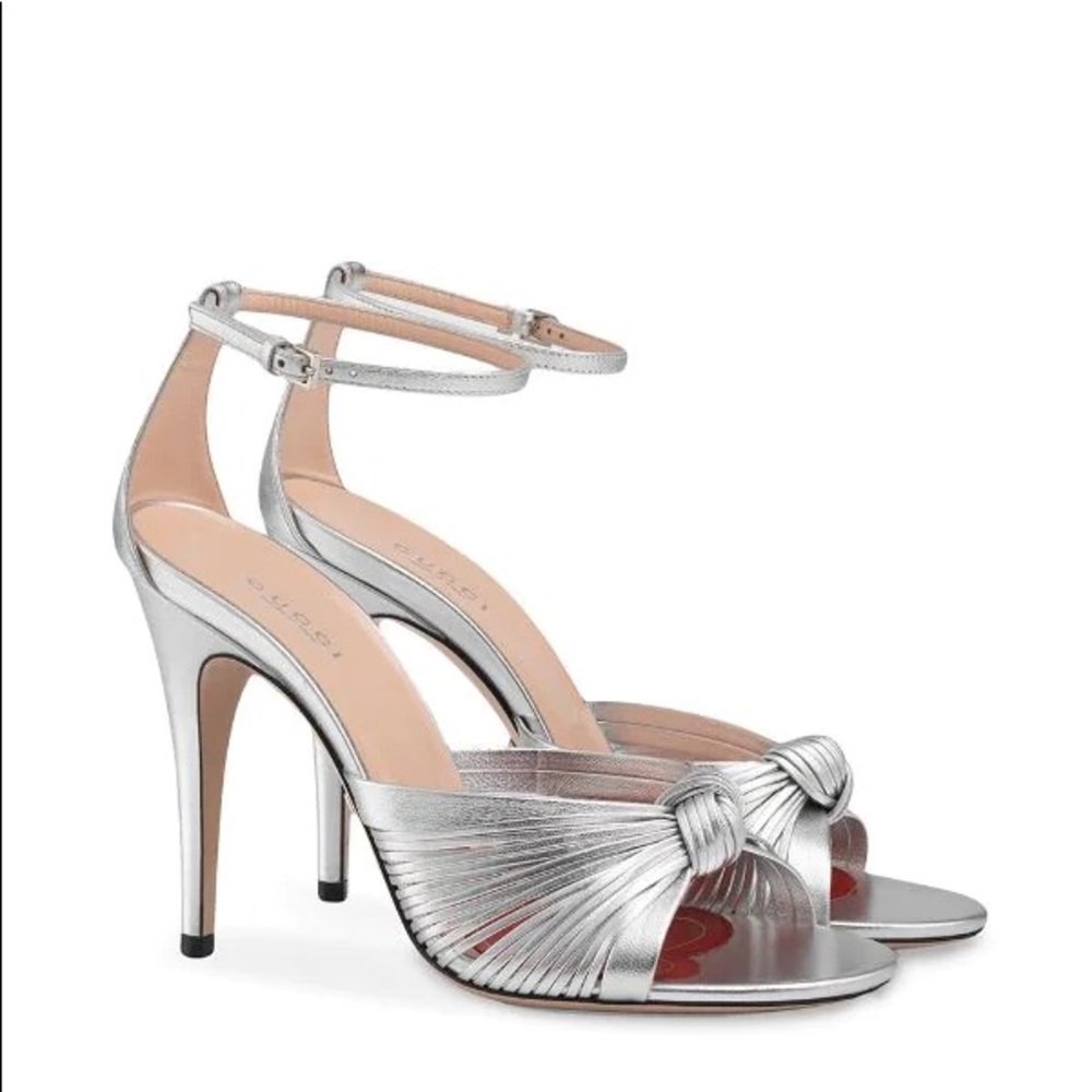Authentic Gucci women Metallic leather sandal
